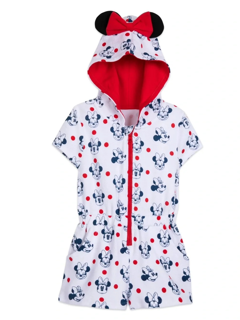 Disney Minnie Mouse Red White and Blue Hooded Swim Cover Up Romper